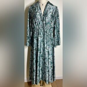 VINCE | Berry Blooms Pleated Shirt Dress | Flowy Button Down | Long Sleeve XL